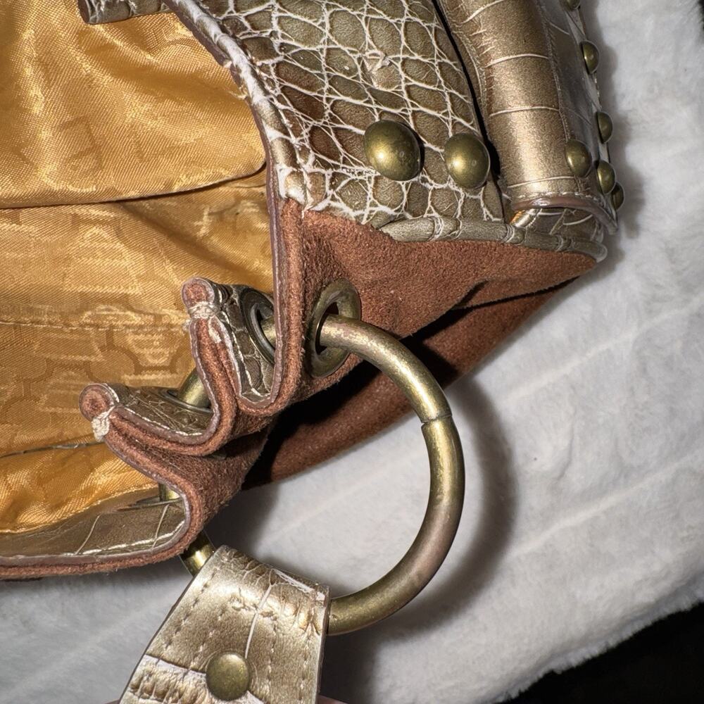 Vintage Kathy Van Zeeland Brown Suede Hobo Shoulder Bag Croc Embossed Y2K Purse - Picture 7 of 11